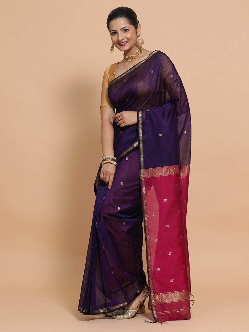 Maheshwari Handloom Pure Silk Cotton Saree with chameli Phool butta-Binks