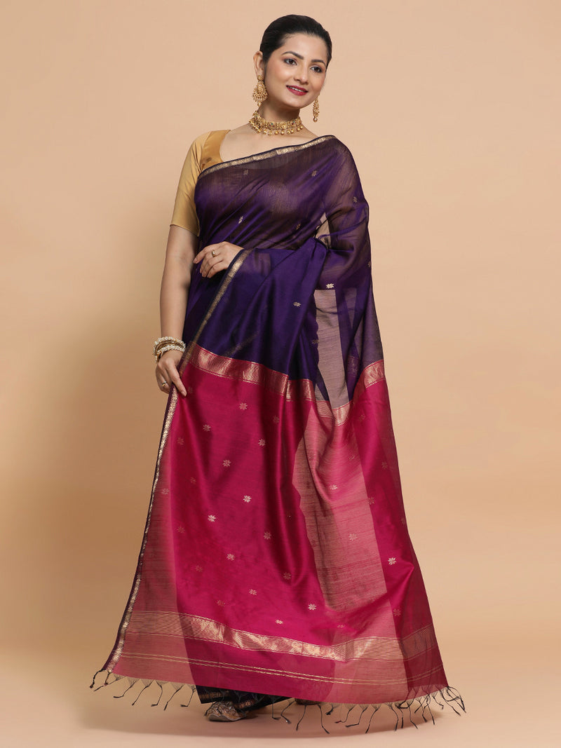 Maheshwari Handloom Pure Silk Cotton Saree with chameli Phool butta-Binks