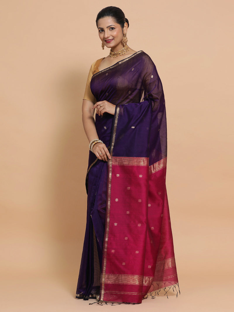 Maheshwari Handloom Pure Silk Cotton Saree with chameli Phool butta-Binks