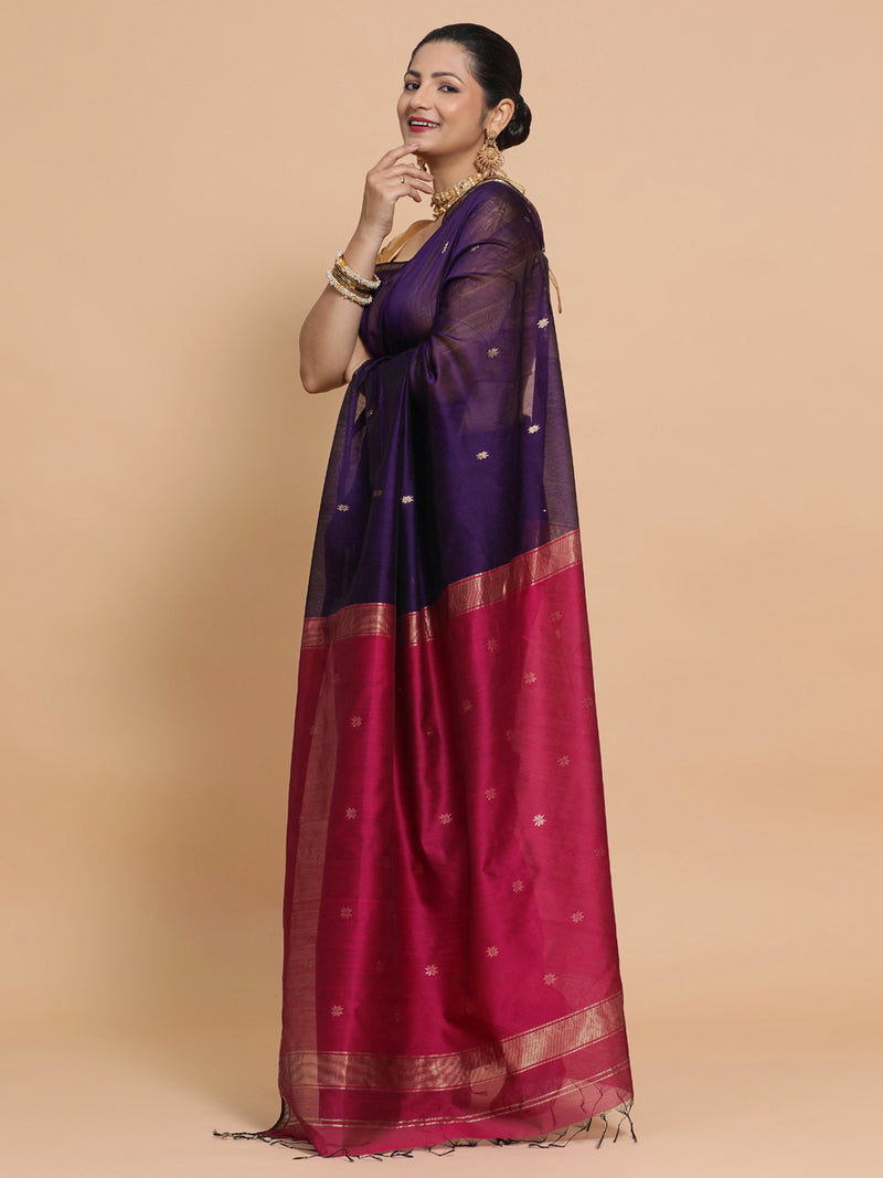 Maheshwari Handloom Pure Silk Cotton Saree with chameli Phool butta-Binks