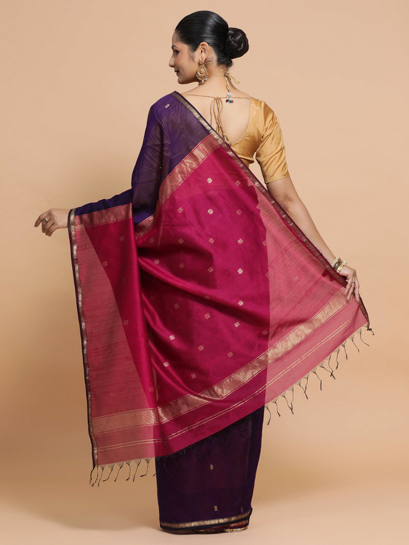 Maheshwari Handloom Pure Silk Cotton Saree with chameli Phool butta-Binks