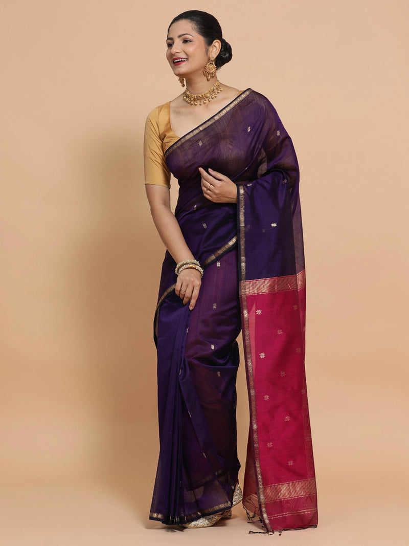 Maheshwari Handloom Pure Silk Cotton Saree with chameli Phool butta-Binks