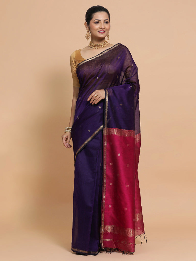 Maheshwari Handloom Pure Silk Cotton Saree with chameli Phool butta-Binks