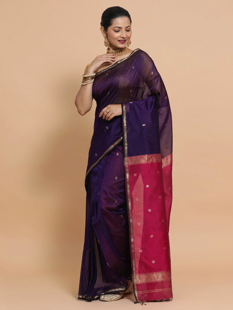 Maheshwari Handloom Pure Silk Cotton Saree with chameli Phool butta-Binks