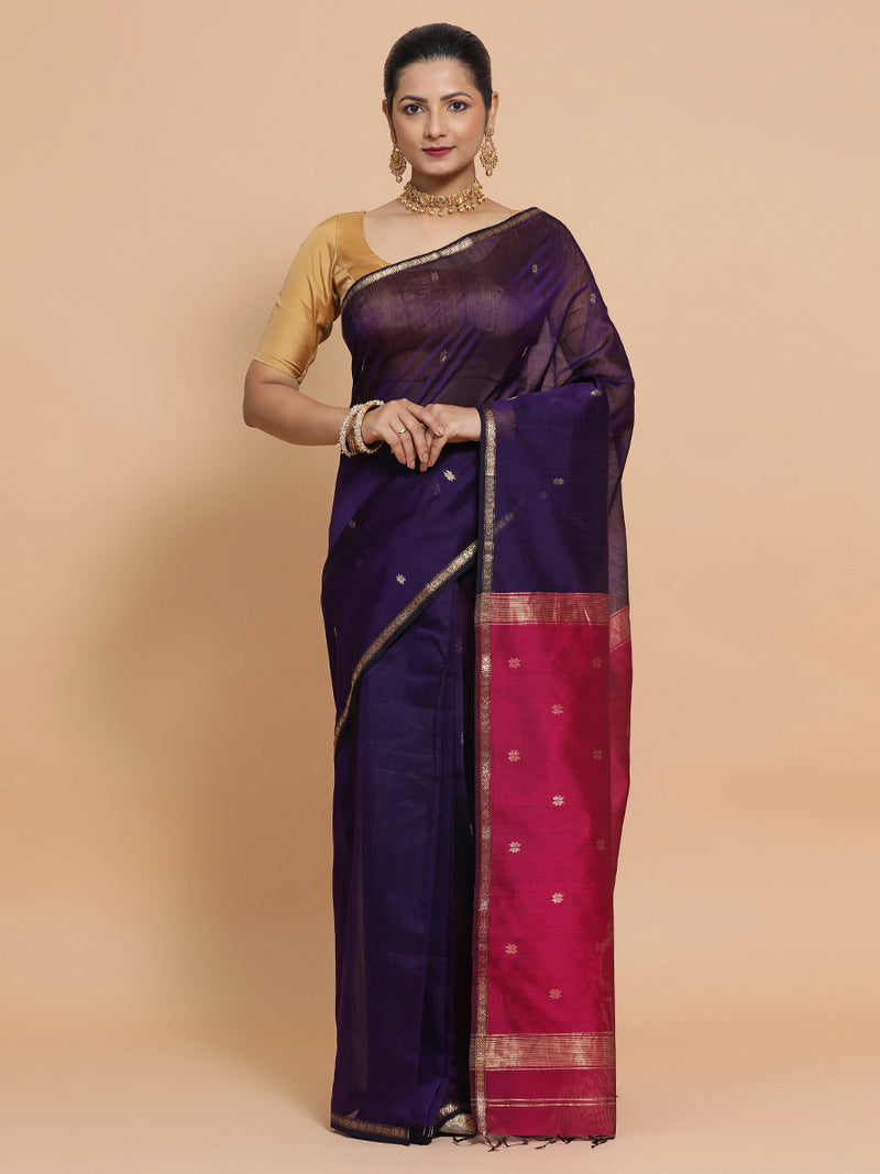 Maheshwari Handloom Pure Silk Cotton Saree with chameli Phool butta-Binks