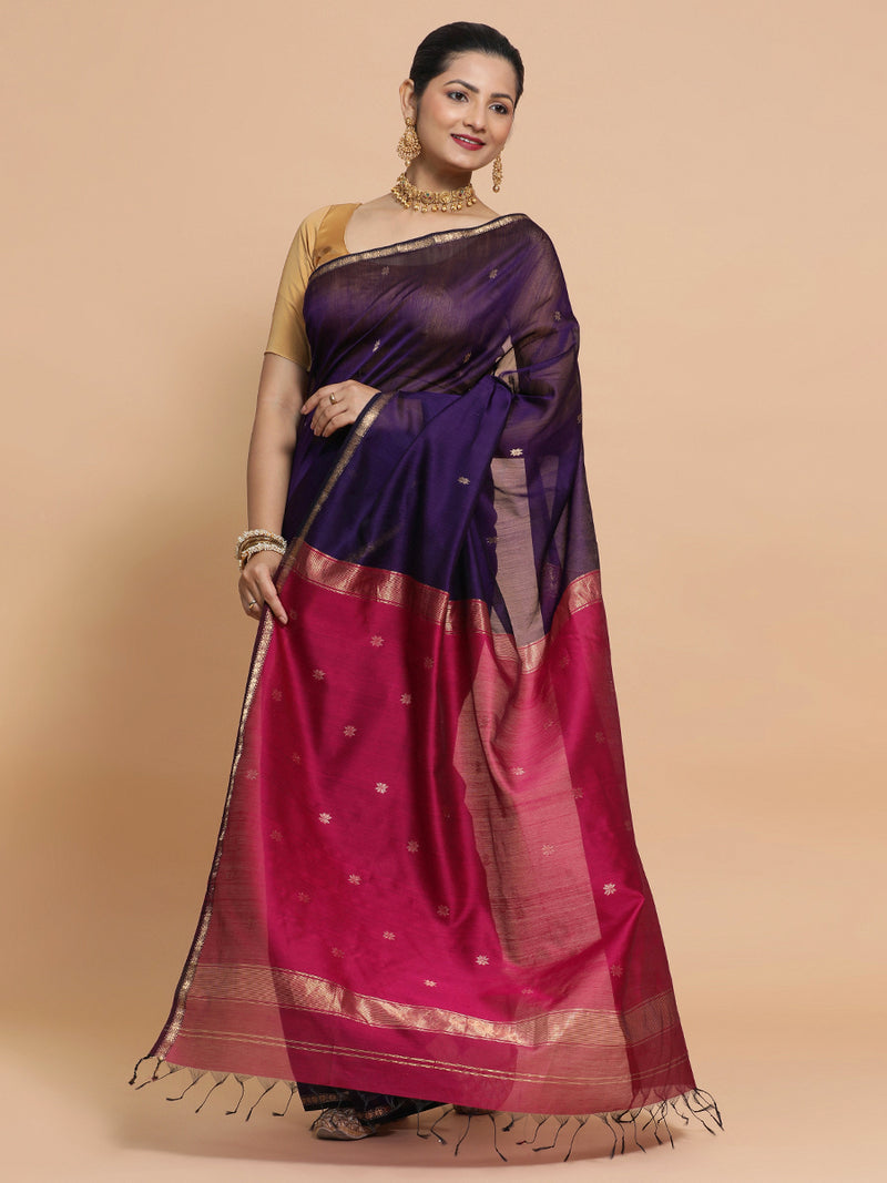 Maheshwari Handloom Pure Silk Cotton Saree with chameli Phool butta-Binks