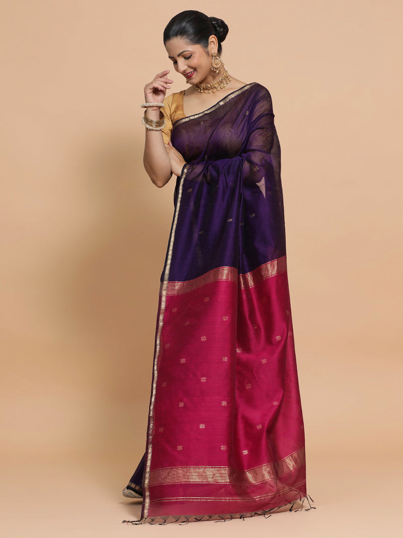 Maheshwari Handloom Pure Silk Cotton Saree with chameli Phool butta-Binks