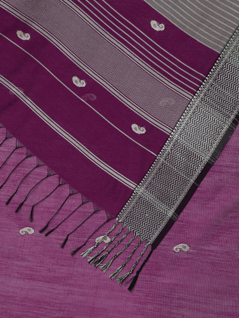 Maheshwari Cotton Silk Deep Purple Saree With Woven Butta-Binks