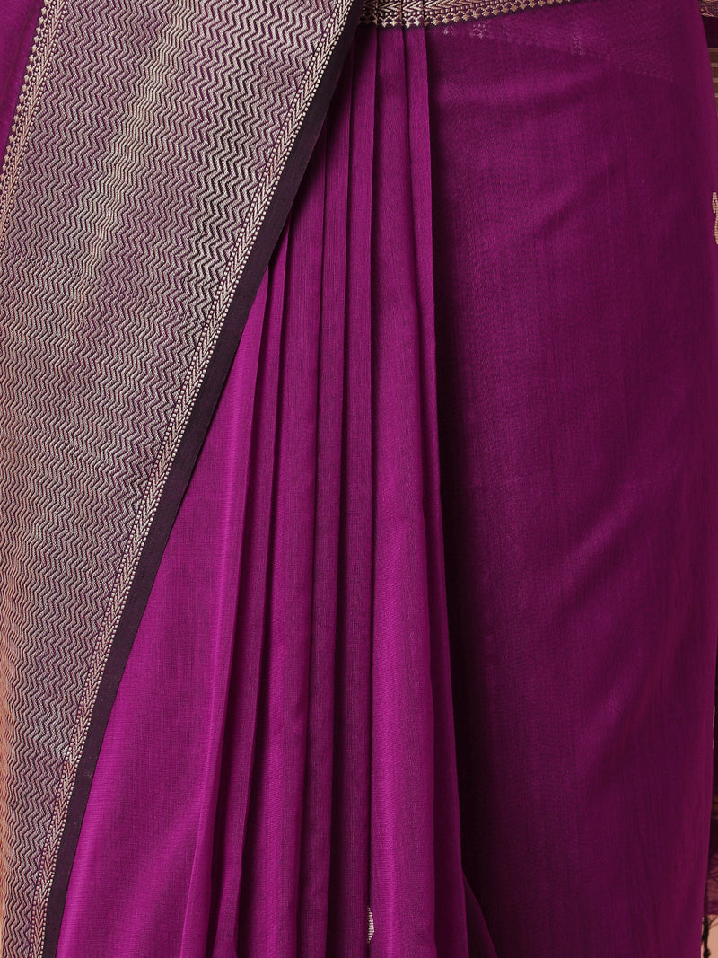 Maheshwari Cotton Silk Deep Purple Saree With Woven Butta-Binks