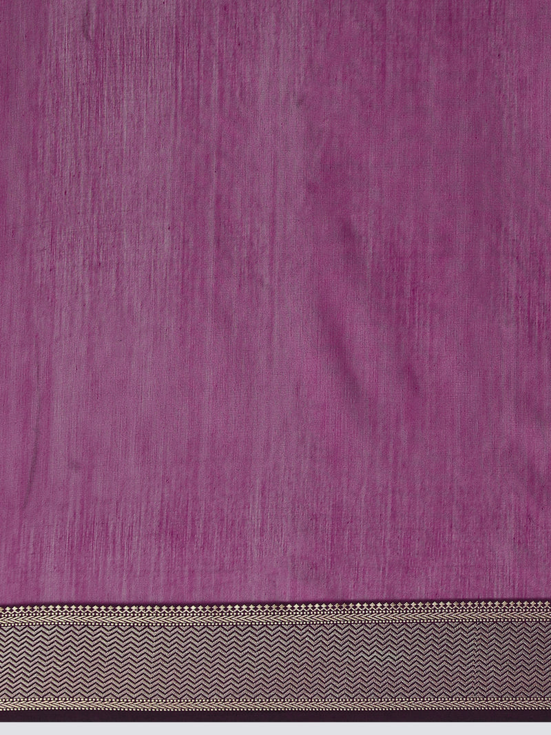 Maheshwari Cotton Silk Deep Purple Saree With Woven Butta-Binks