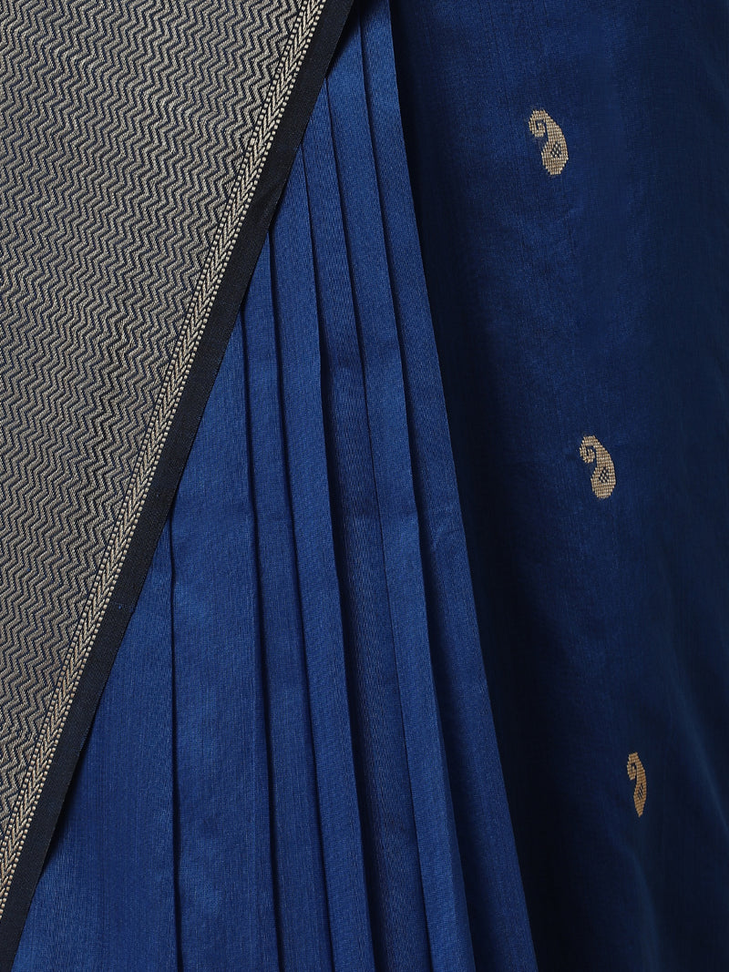Maheshwari Cotton Silk Blue Saree With Woven Butta-Binks