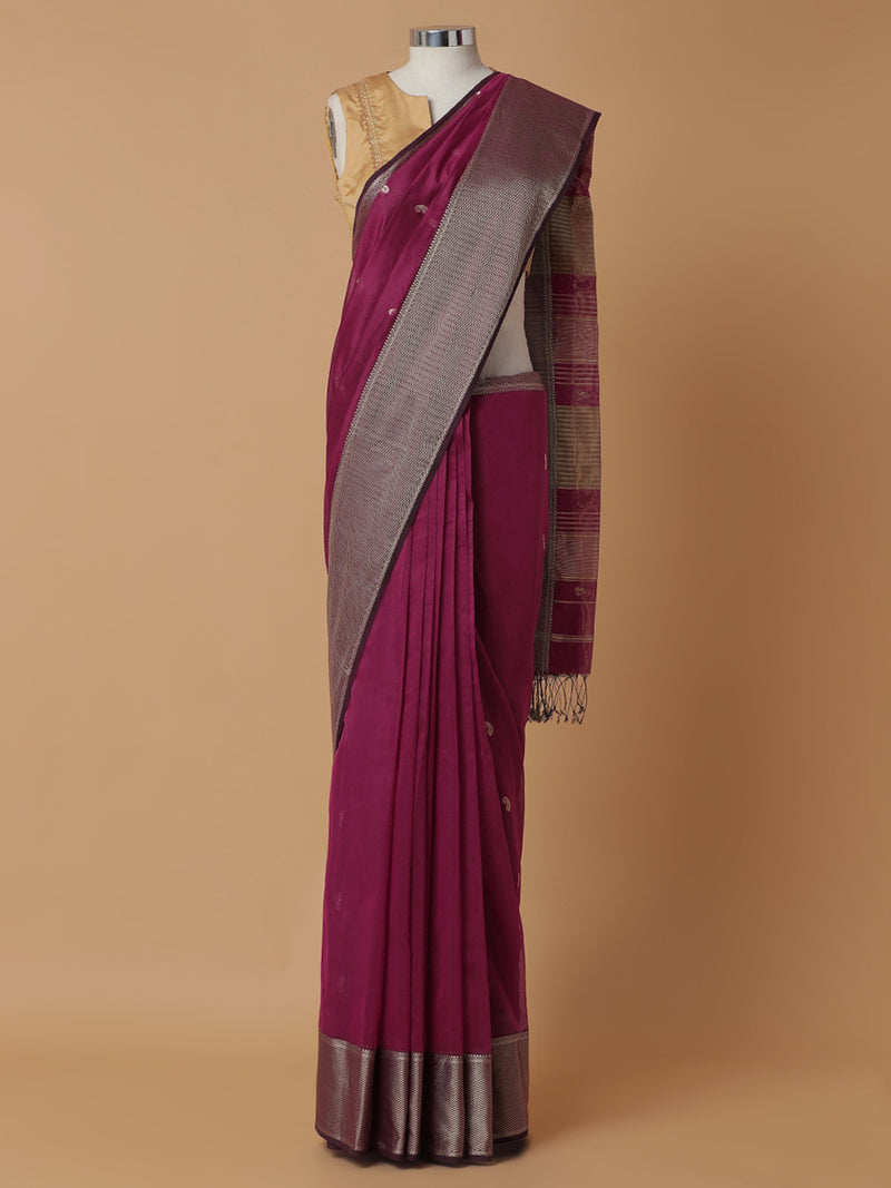 Dark Pink Saree With Woven Butta-Binks
