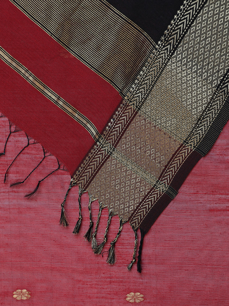 Maheshwari Cotton Silk Deep Red Saree With Woven Lotus Butta-Binks