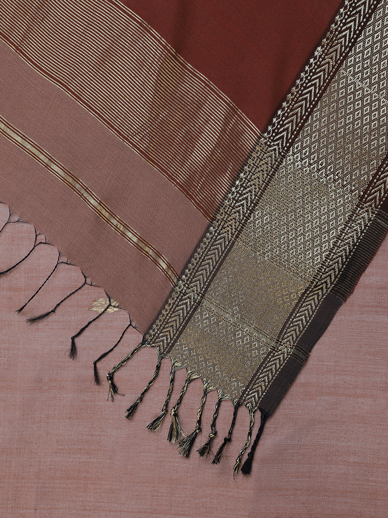 Maheshwari Cotton Silk Dusty Pink Saree With Woven Lotus Butta-Binks