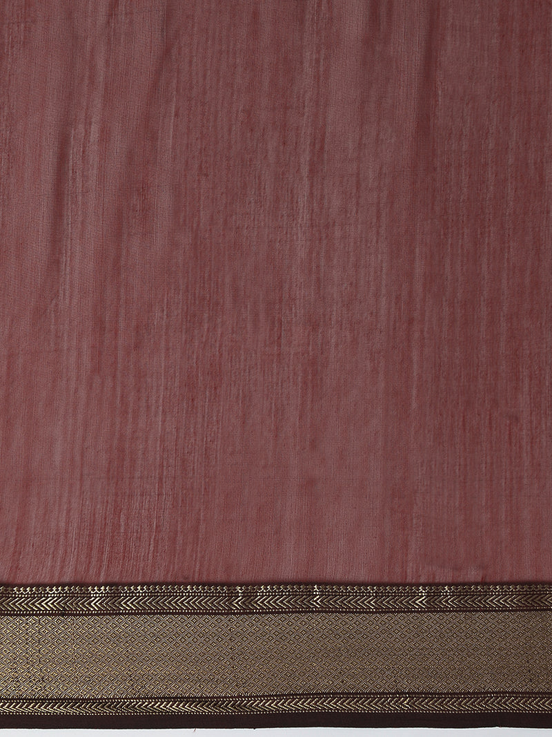 Maheshwari Cotton Silk Dusty Pink Saree With Woven Lotus Butta-Binks