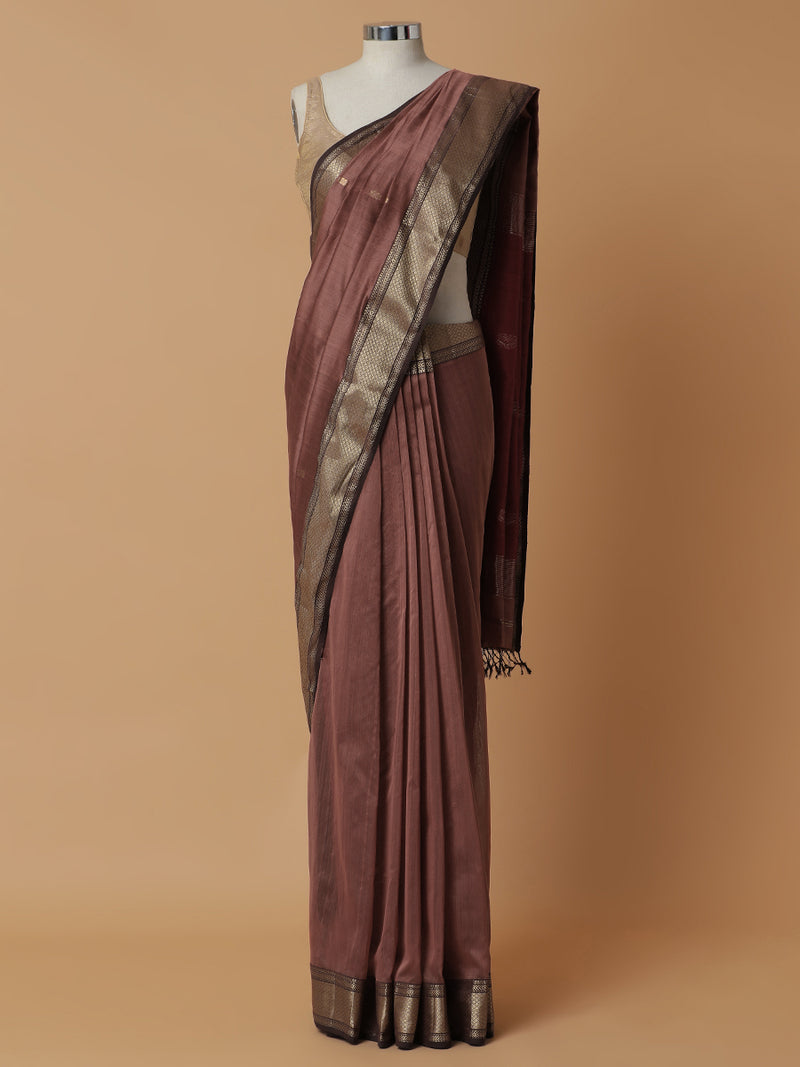 Maheshwari Cotton Silk Dusty Pink Saree With Woven Lotus Butta-Binks
