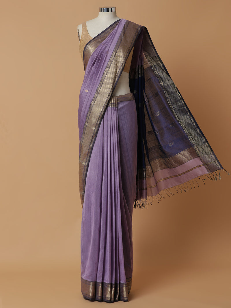 Maheshwari Cotton Silk Light Purple Saree With Woven Lotus Butta-Binks