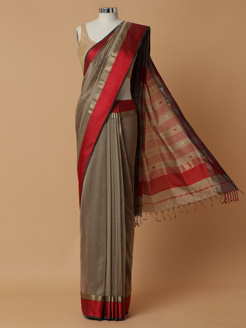 Maheshwari Cotton Silk Soft Grey With Woven Butta-Binks