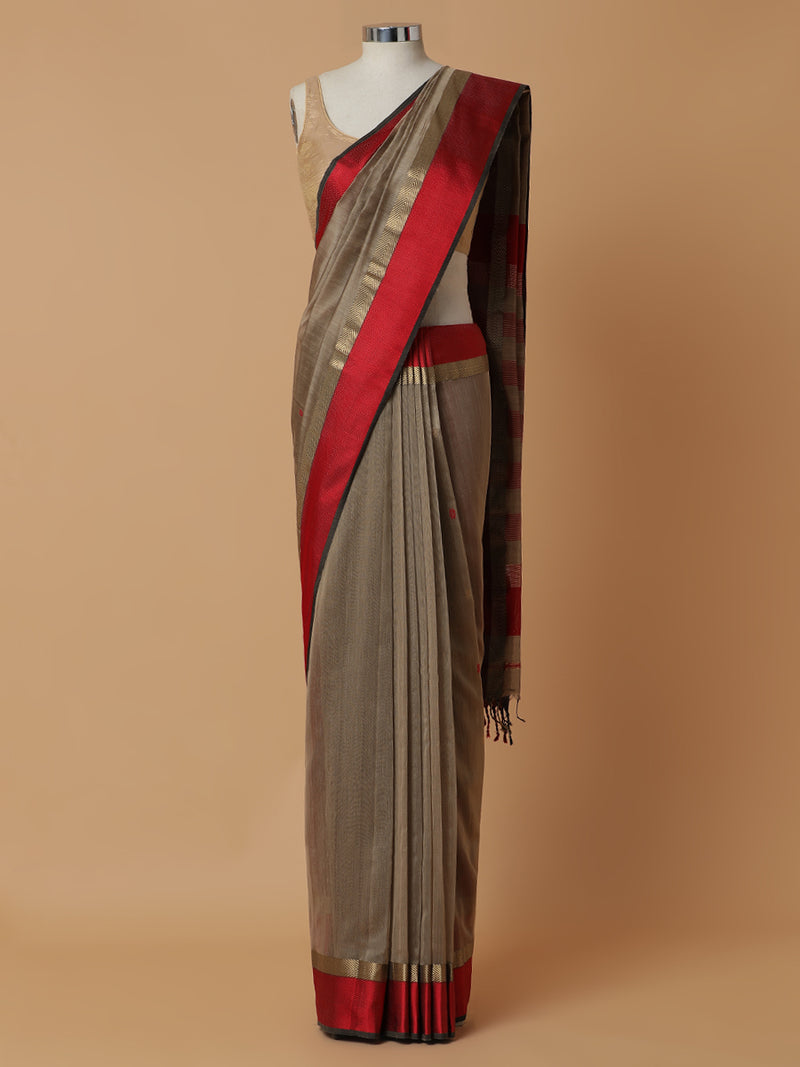 Maheshwari Cotton Silk Soft Grey With Woven Butta-Binks