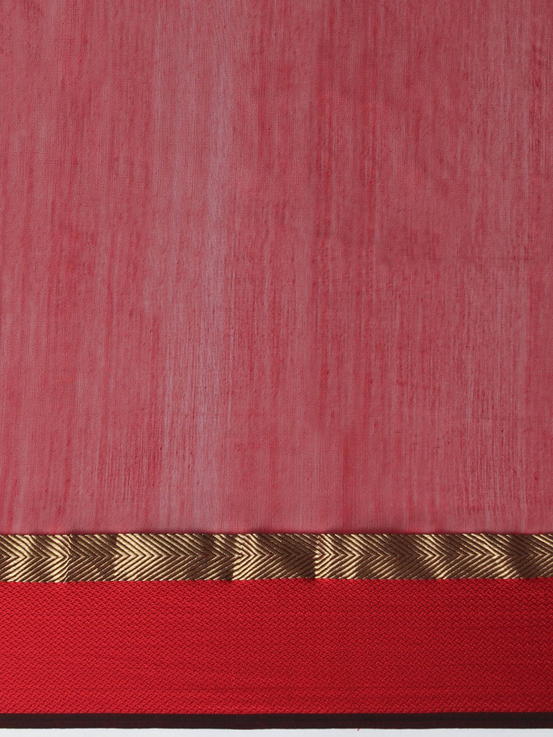 Maheshwari Cotton Silk Bottle Green Saree With Woven Butta-Binks