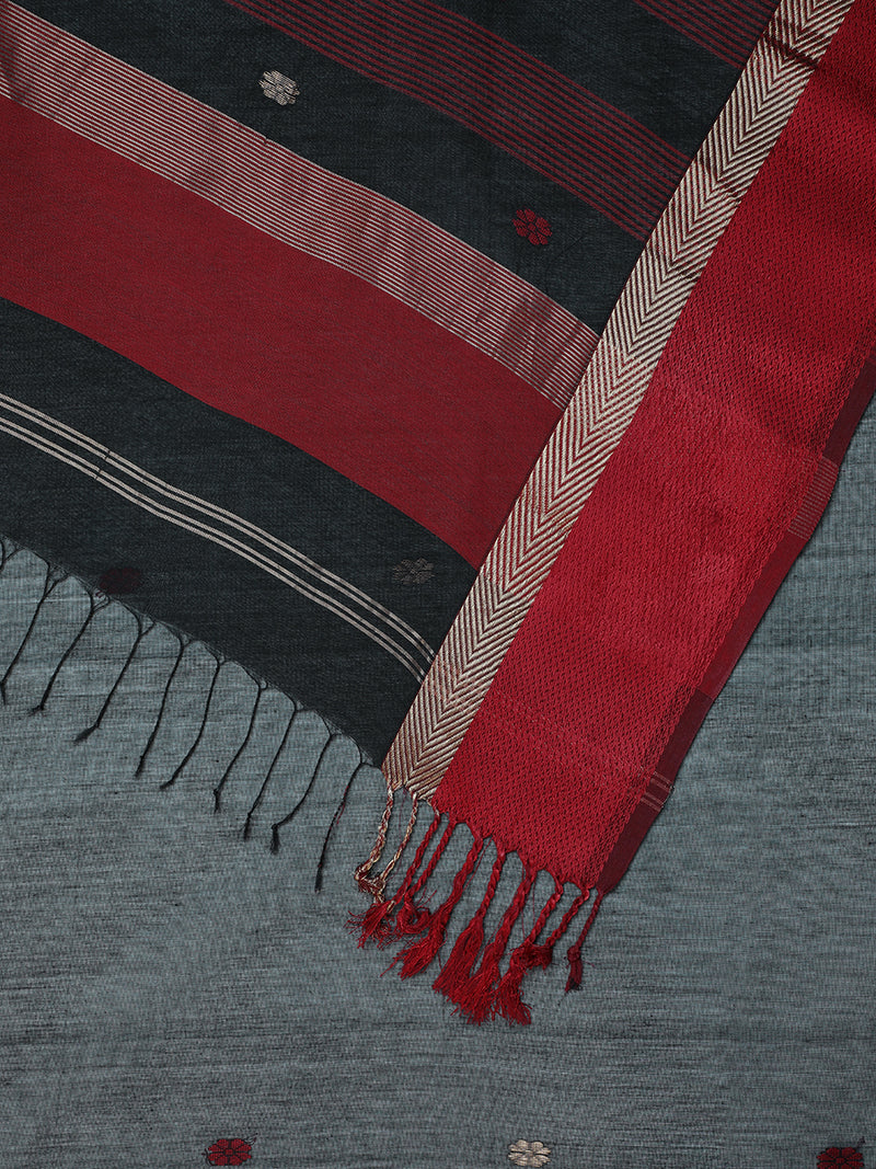 Maheshwari Cotton Silk Black Saree With Woven Butta-Binks