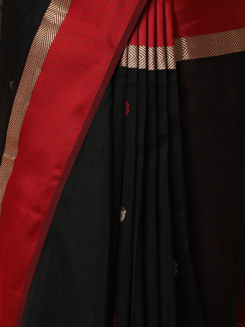 Maheshwari Cotton Silk Black Saree With Woven Butta-Binks