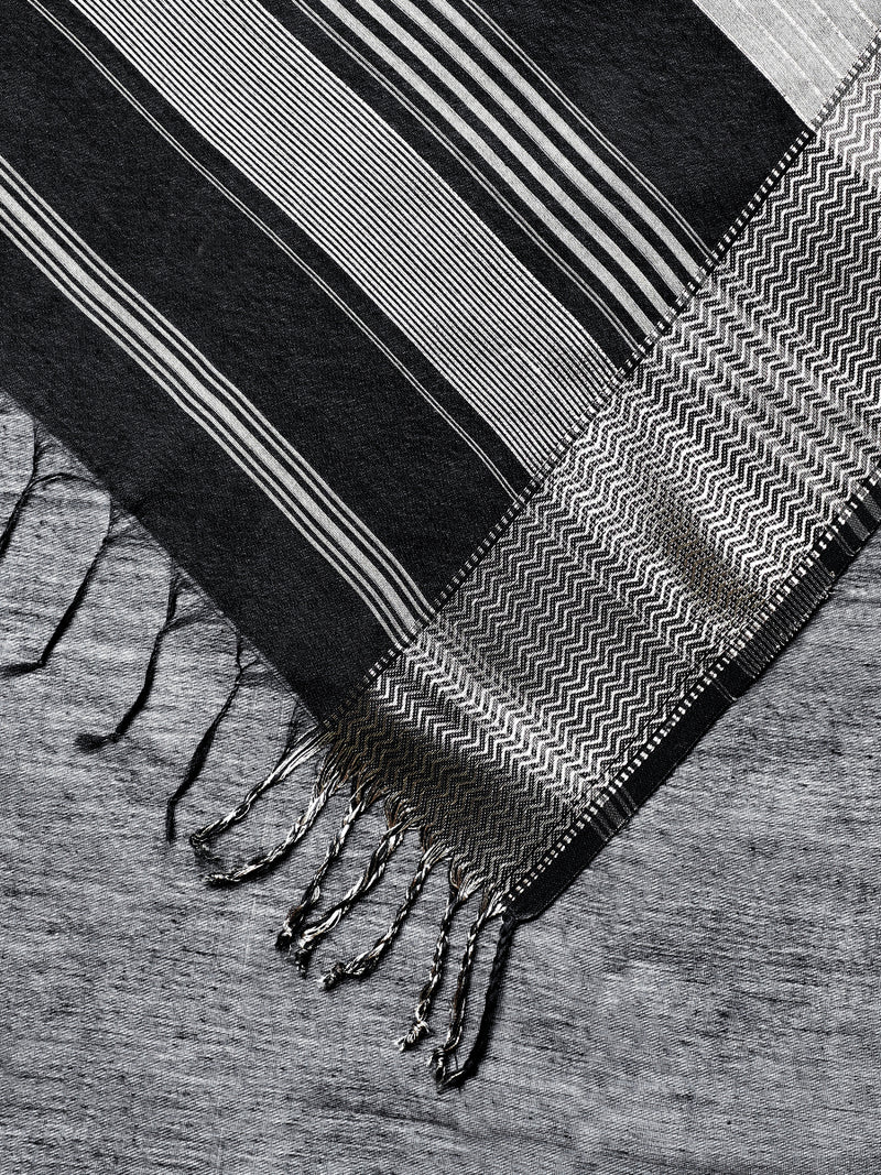 Maheshwari Cotton Silk Black Saree with Big Woven Border-Binks