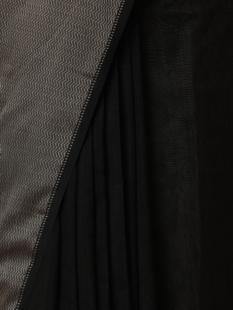 Maheshwari Cotton Silk Black Saree with Big Woven Border-Binks