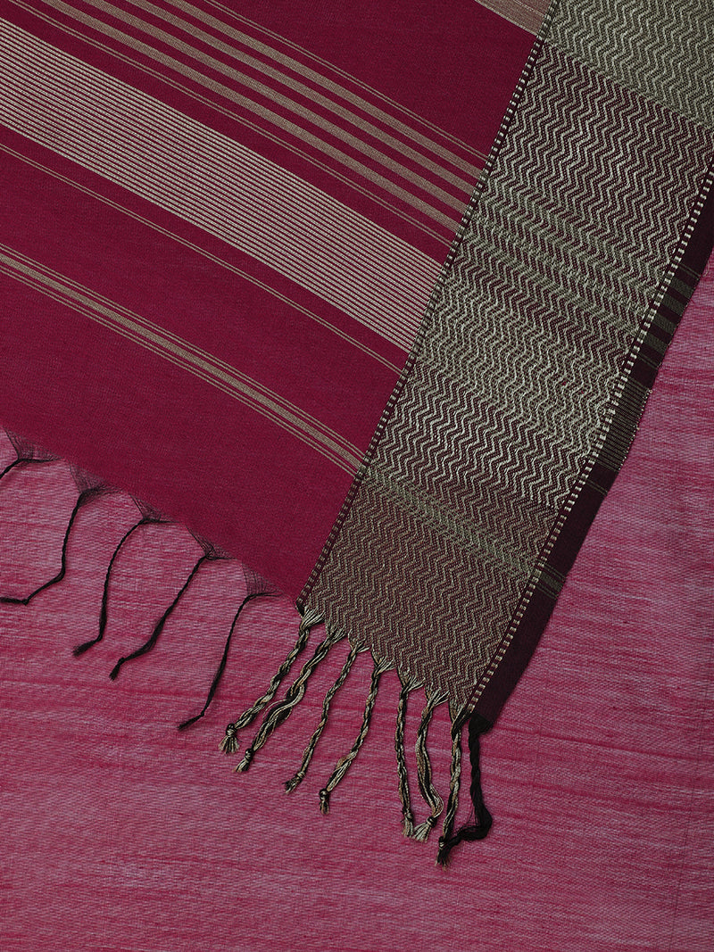 Maheshwari Cotton Silk Magenta Saree With Big Border-Binks