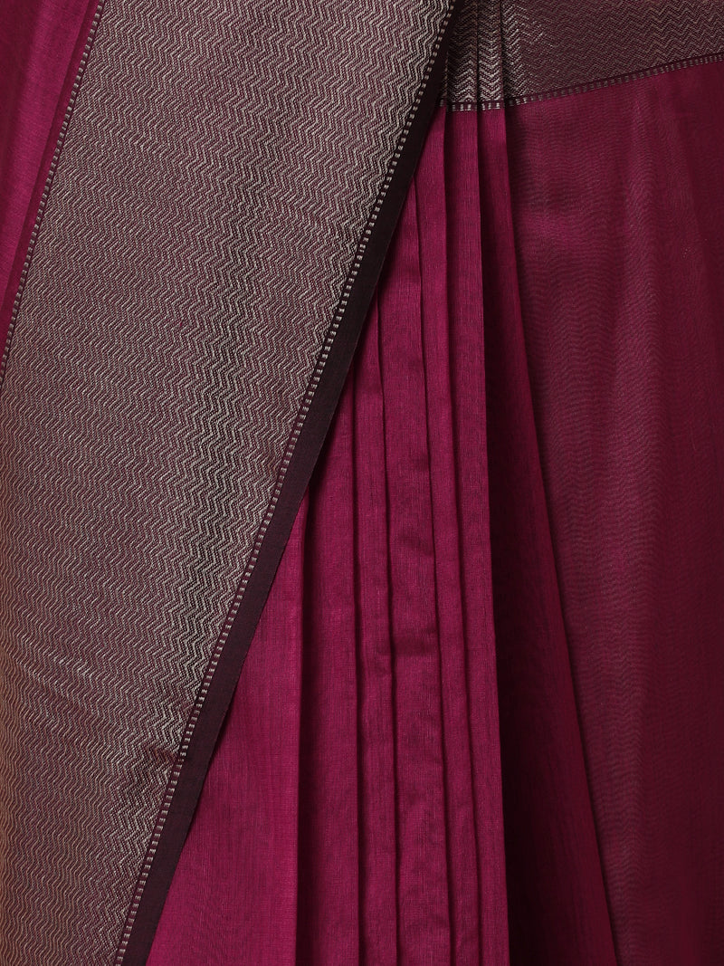 Maheshwari Cotton Silk Magenta Saree With Big Border-Binks