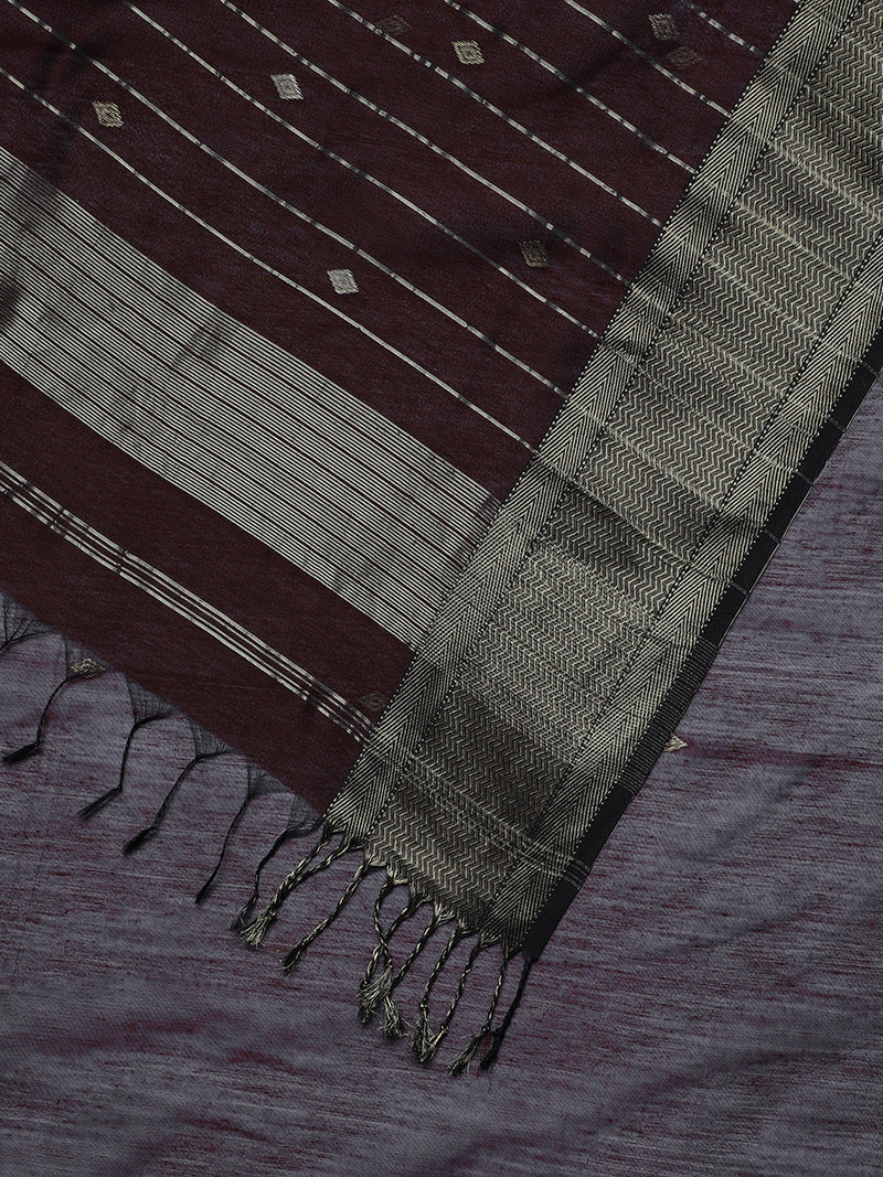 Maheshwari Cotton Silk Dark Brown Saree With Woven diamond Butta-Binks