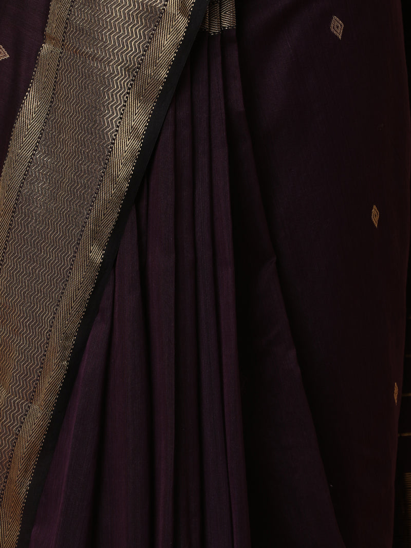 Maheshwari Cotton Silk Deep Violet Saree With Woven Diamond Butta-Binks