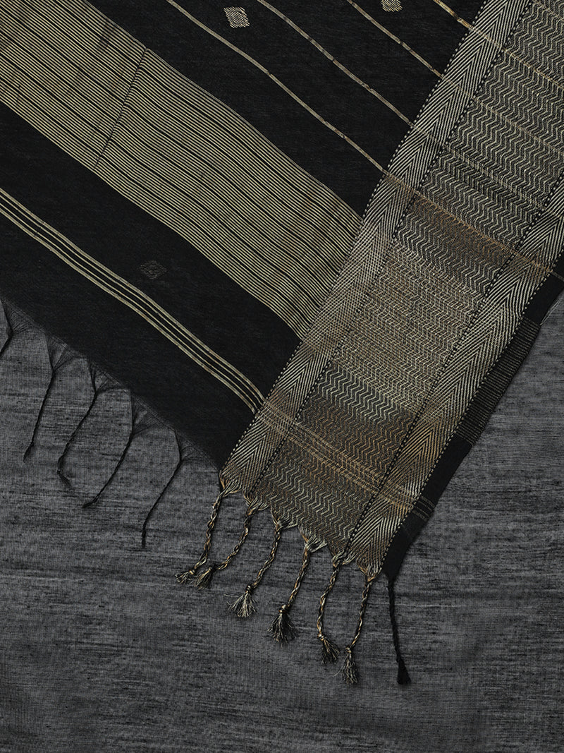Maheshwari Cotton Silk Black Saree With Woven Diamond Butta-Binks
