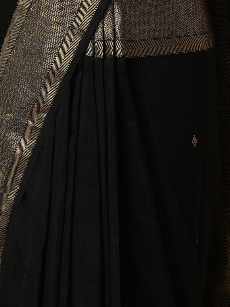 Maheshwari Cotton Silk Black Saree With Woven Diamond Butta-Binks