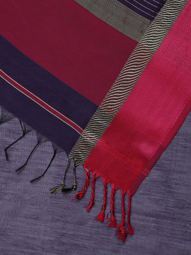 Maheshwari Cotton Silk Deep Purple Saree With Ganga-Jamuna Border-Binks