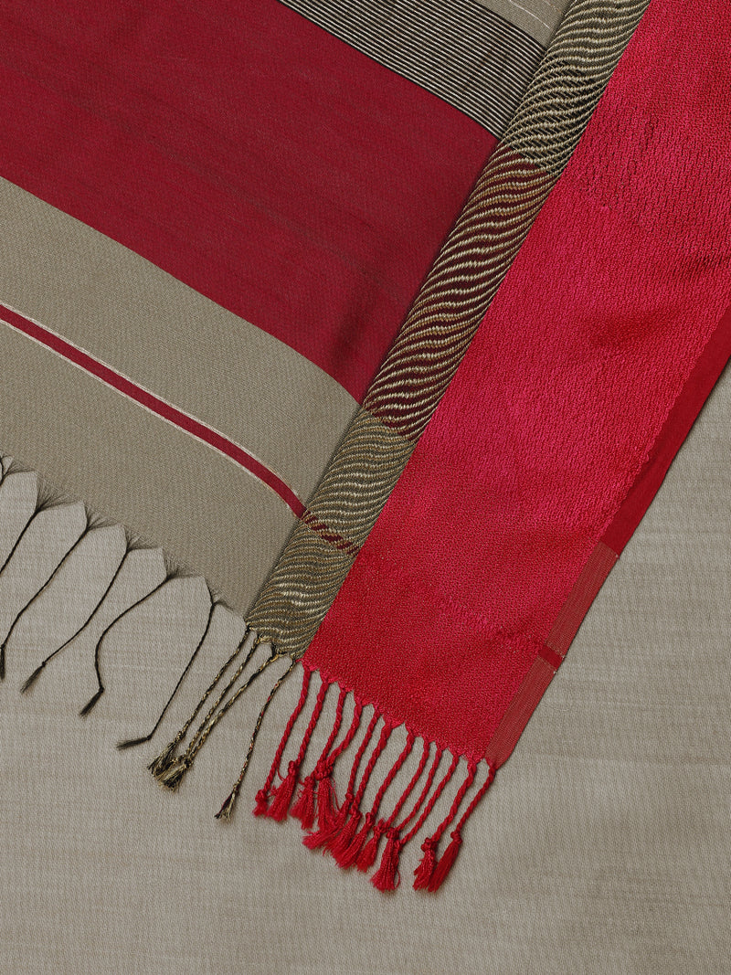 Maheshwari Cotton Silk Dark Beige Saree With Ganga-Jamuna Border-Binks