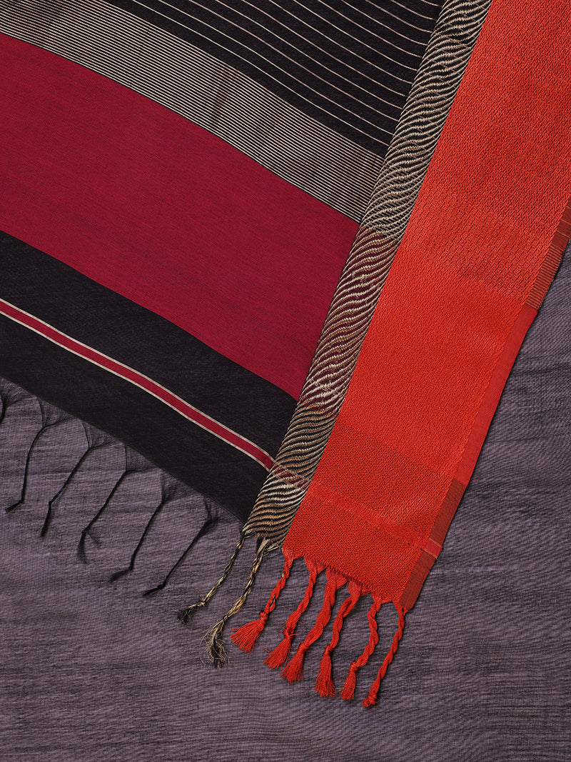 Maheshwari Cotton Silk Black Saree With Ganga-Jamuna Border-Binks