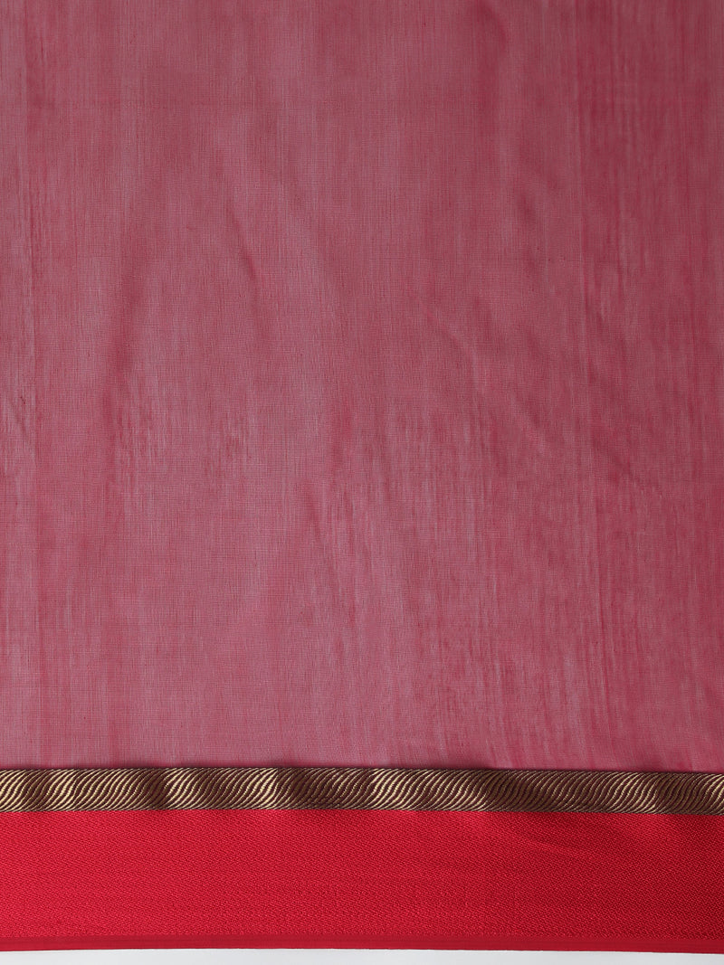 Maheshwari Cotton Silk Peacock Green Saree With Ganga-Jamuna Border-Binks