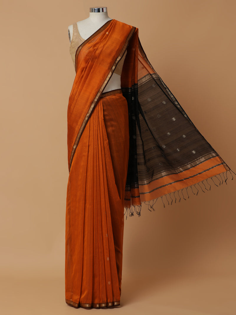 Maheshwari Cotton Silk Orange Saree With Chameli Phool Butta-Binks