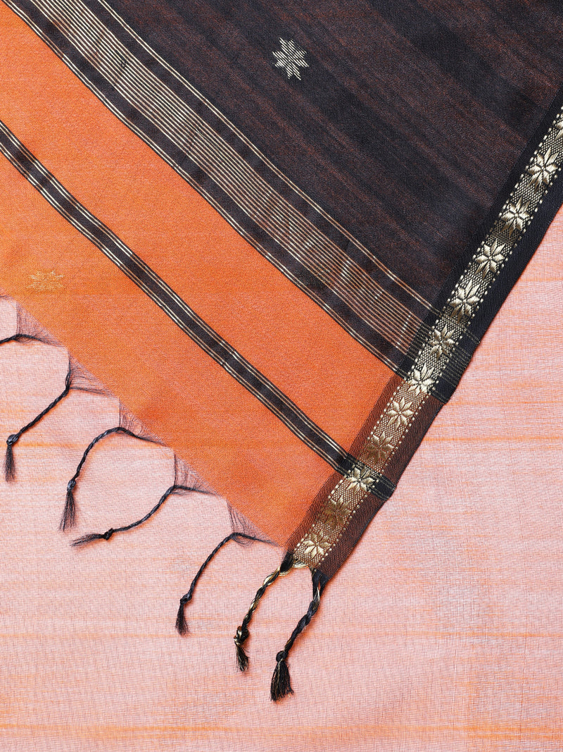 Maheshwari Cotton Silk Orange Saree With Chameli Phool Butta-Binks