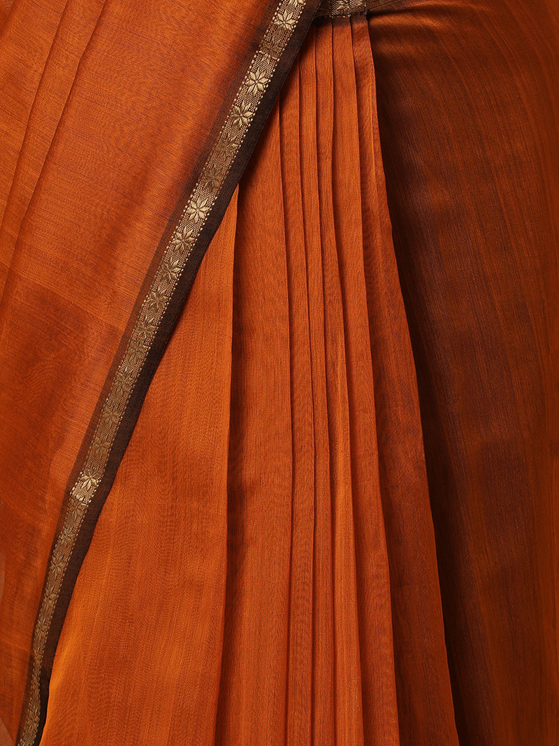 Maheshwari Cotton Silk Orange Saree With Chameli Phool Butta-Binks