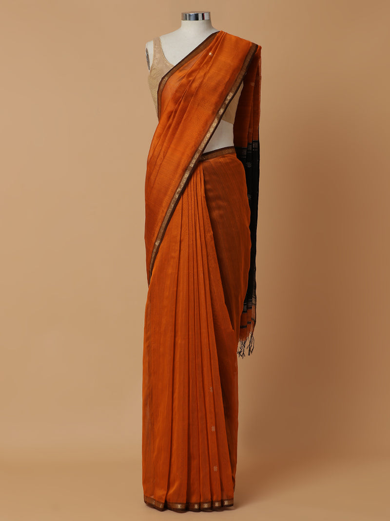 Maheshwari Cotton Silk Orange Saree With Chameli Phool Butta-Binks