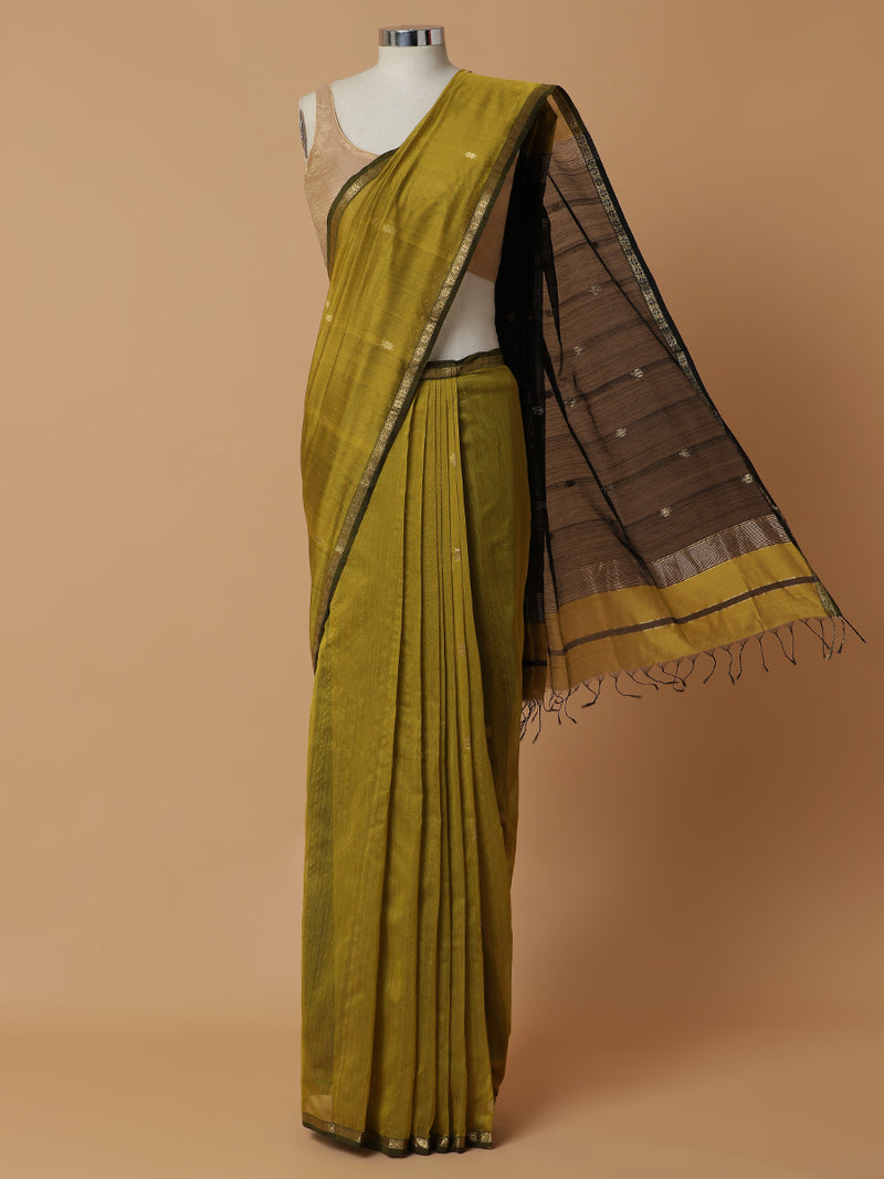 Maheshwari Cotton Silk Dark Mustard Saree With Chameli phool Butta-Binks