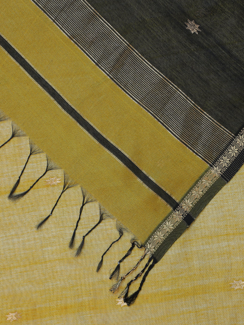 Maheshwari Cotton Silk Dark Mustard Saree With Chameli phool Butta-Binks