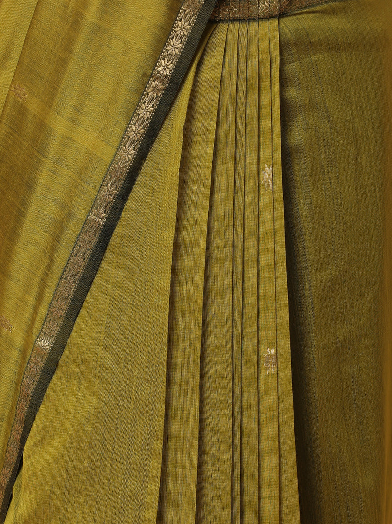 Maheshwari Cotton Silk Dark Mustard Saree With Chameli phool Butta-Binks