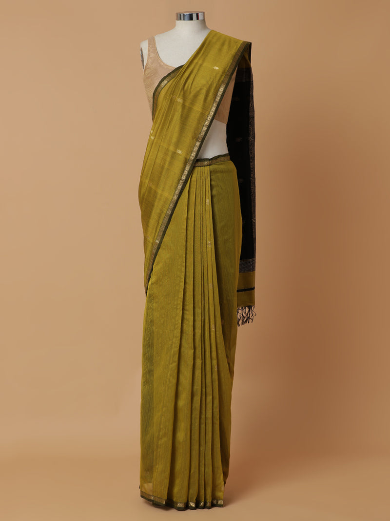 Maheshwari Cotton Silk Dark Mustard Saree With Chameli phool Butta-Binks