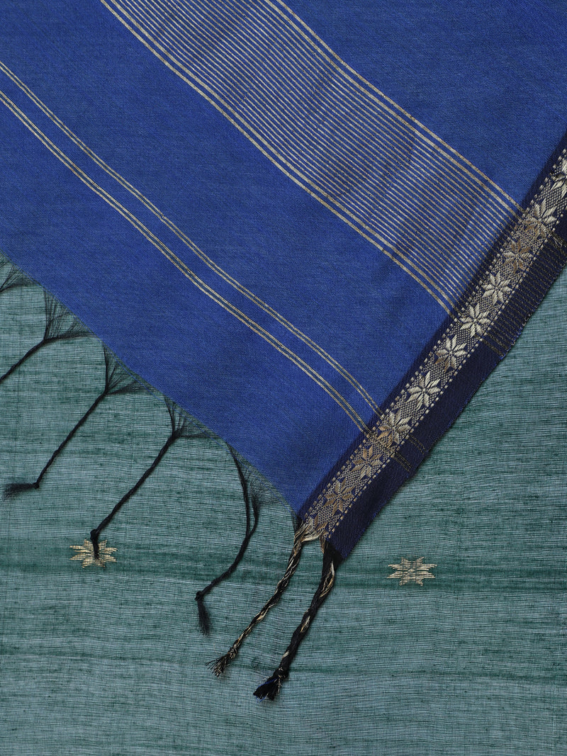 Maheshwari Cotton Silk Dark Green Saree With Chameli Phool Butta-Binks