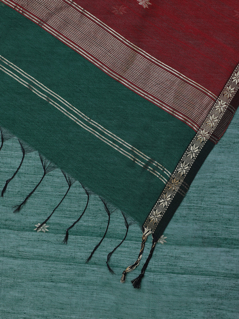 Maheshwari Cotton Silk Emerald Green saree With Chameli Phool Butta-Binks