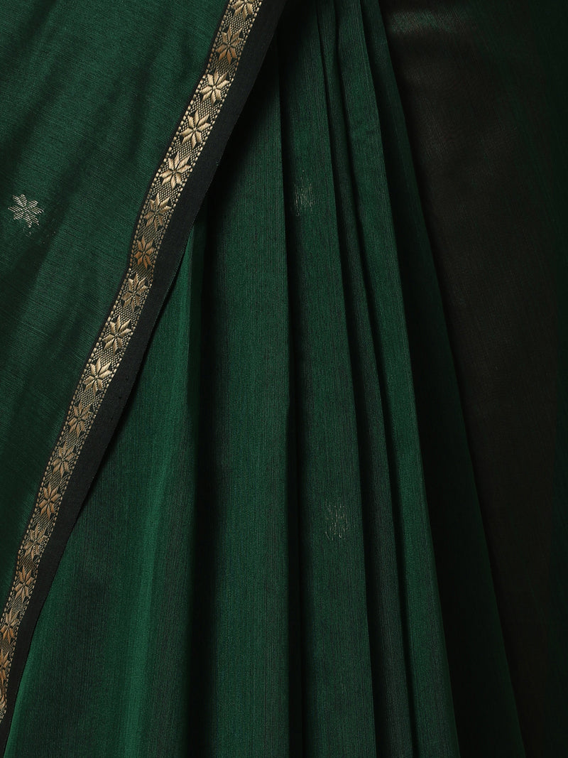 Maheshwari Cotton Silk Emerald Green saree With Chameli Phool Butta-Binks