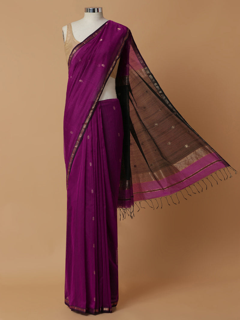 Maheshwari Cotton Silk Violet Saree With Chameli Phool Butta-Binks